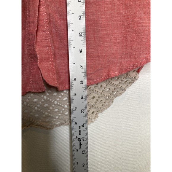 Free People Slubby Road Trip Lace Crochet Back Button Down Shirt Size Small Pink - Picture 6 of 10